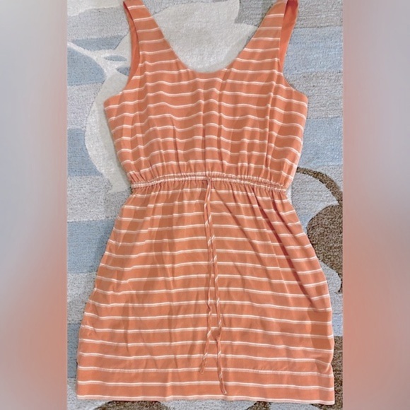 Joie Striped Silk Chariot Sleeveless Mini Dress in Tangerine/Peach & White - Picture 2 of 7